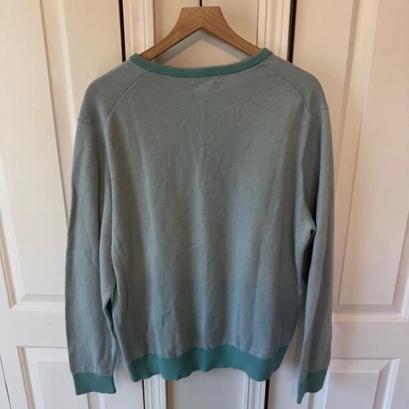 Lands’ End Men’s Green & White V Neck Long Sleeve Sweater 100% Cotton Size XL - Picture 8 of 12